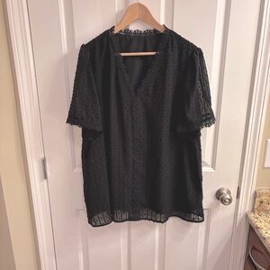 Black Lace Trim Short Sleeve Blouse NWOT